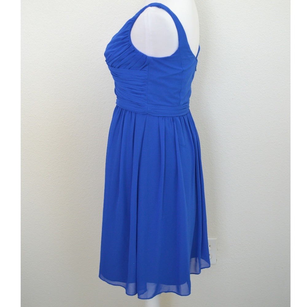 David's Bridal Royal Blue V-Neck Chiffon Cocktail Dress - Picture 6 of 7